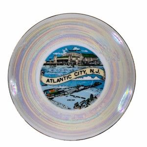 Atlantic City New Jersey Souvenir Plate Iridescent Colorful Collectible Vintage